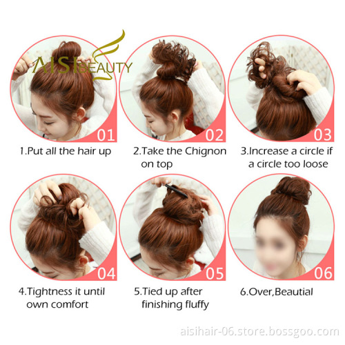 Aisi Beauty Popular Cheap Price Multi Color Synthetic Curly Messy Donut Chignon Bun Elastic Rope Rubber Band Hair Extension